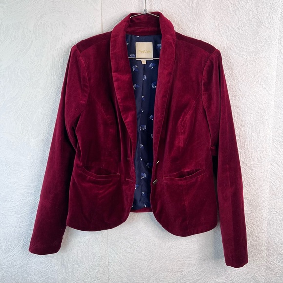 Modcloth Maroon Velvet Cropped Two Button Blazer Size Large - Picture 3 of 10